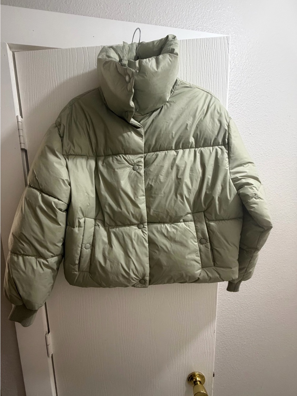 American Eagle Outfitters Sage Green Cropped Puffer Jacket